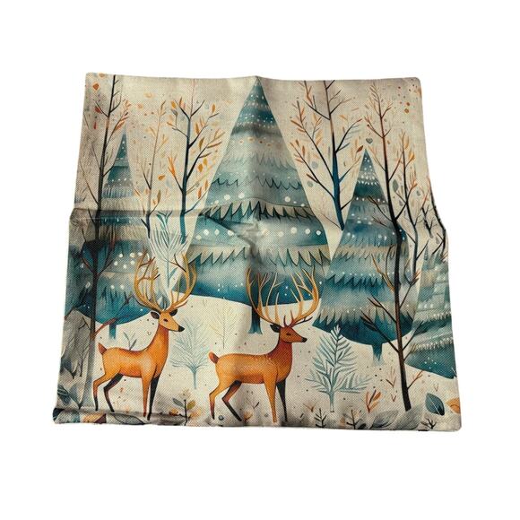NWT New Winter Wonderland Deer Holiday 4 Piece‎ Set 100% Linen Pillowcase Covers - Picture 3 of 5
